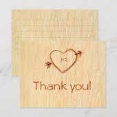 Carte de remerciement avec motif de bois et cœur (Devant / Derrière)