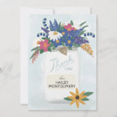 Carte de remerciement avec pot Mason de fleurs sau (Devant)