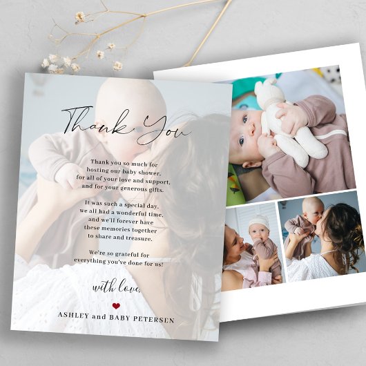 Carte de remerciement avec script pour 4 photos de