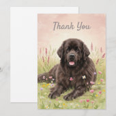 Carte de remerciement avec un chien de Terre-Neuve (Devant / Derrière)