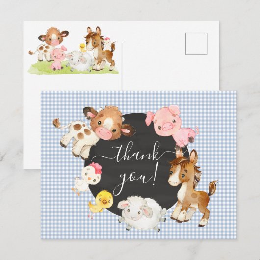 Carte de remerciement Baby Shower Animaux de la Fe (Devant / Derrière)