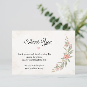 Carte de remerciement Baby Shower   Lapin floral  