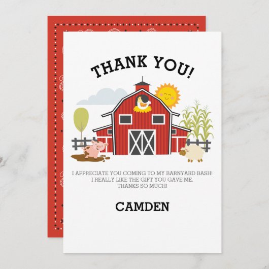 Carte de remerciement Barnyard Bash (Devant / Derrière)