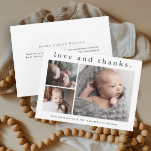 Carte de remerciement bébé 3 photos Love and Thank