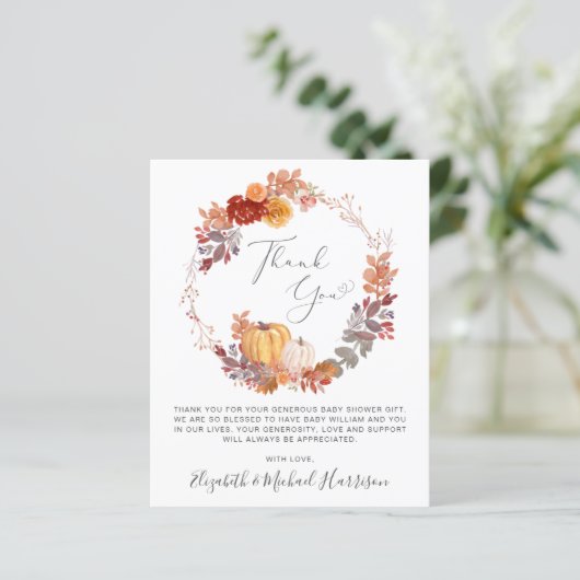 Carte de remerciement bébé aquarelle citrouille en (Debout devant)