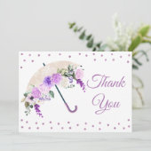Carte de remerciement bébé Fleur Pourpre Parapluie (Debout devant)