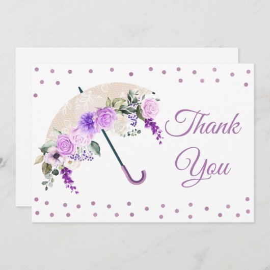 Carte de remerciement bébé Fleur Violette Paraplui (Devant / Derrière)