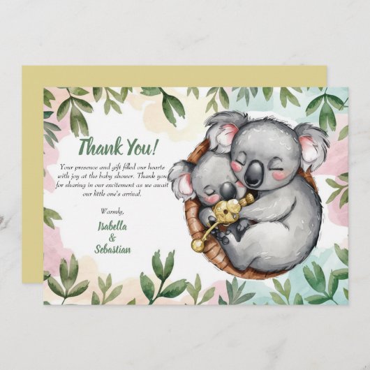 Carte de remerciement Bébé koala mignon et maman k (Devant / Derrière)