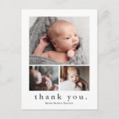 Carte de remerciement bébé moderne 3 photos en col (Devant)