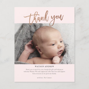 Carte de remerciement bébé photo écriture moderne