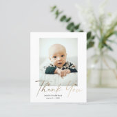 Carte de remerciement bébé photo script minimal bu (Debout devant)