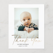 Carte de remerciement bébé photo script minimal bu (Devant)