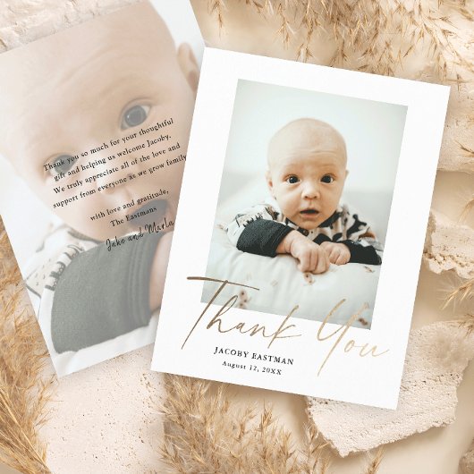 Carte de remerciement bébé photo script minimal bu