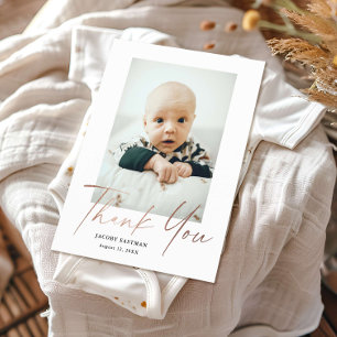 Carte de remerciement bébé photo script minimal bu