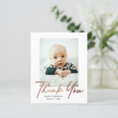 Carte de remerciement bébé photo script minimal bu (Debout devant)