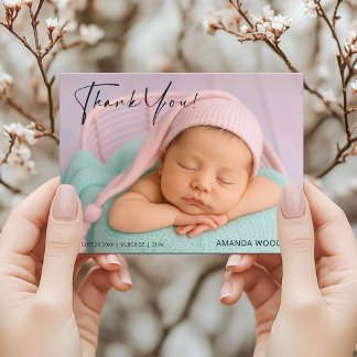 Carte de remerciement bébé rose avec carte postale