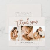 Carte de remerciement bébé script budgétaire 3 pho (Devant / Derrière)