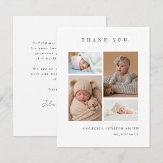 Carte de remerciement bébé simple 3 photos