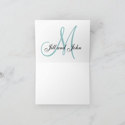 Carte de remerciement bleue à monogramme élégant (Intérieur)