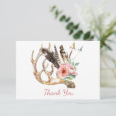 Carte de remerciement bohème florale et bois de ce (Debout devant)