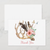 Carte de remerciement bohème florale et bois de ce (Devant / Derrière)