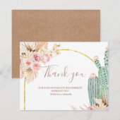 Carte de remerciement Boho Cactus Fleurs roses (Devant / Derrière)