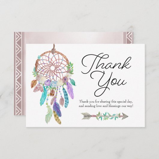 Carte de remerciement Boho Dreamcatcher Dusky (Devant / Derrière)
