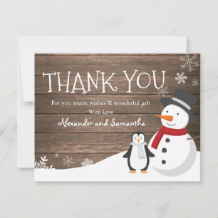 Carte de remerciement bonhomme de neige manchot Hi