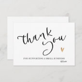 Carte de remerciement calligraphiée noir blanc or (Devant / Derrière)