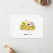 Carte de remerciement Caneton Hérisson et Papillon (Devant/Arrière en situation)