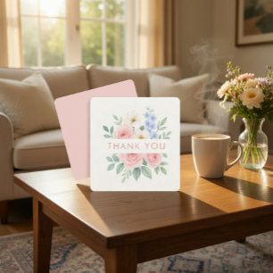 Carte de remerciement carré aquarelle florale