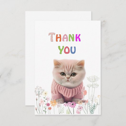 Carte de remerciement Chaton Flou Pull Rose (Devant / Derrière)