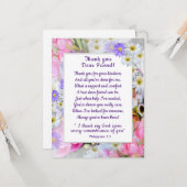 Carte de remerciement chrétien ami Bouquet de prin (Devant/Arrière en situation)