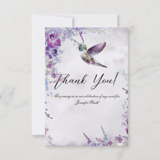 Carte de remerciement colibri Orchidées violettes