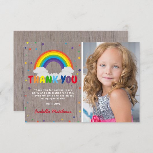 Carte de remerciement d'anniversaire Arc-en-ciel r (Devant / Derrière)