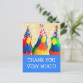 Carte de remerciement d'anniversaire avec perroque (Debout devant)