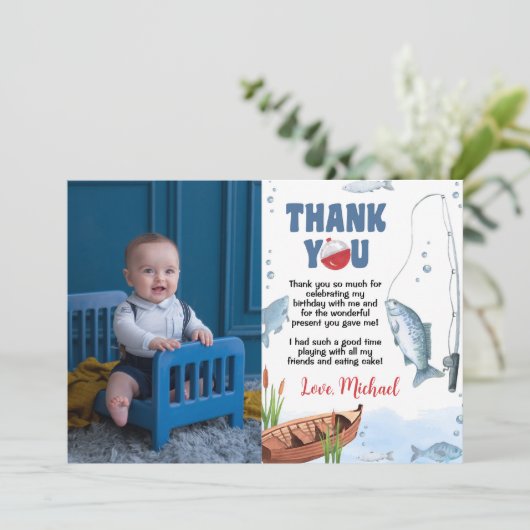 Carte de remerciement d'anniversaire avec photo po (Debout devant)