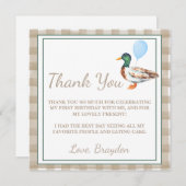 Carte de remerciement d'anniversaire de canard (Devant / Derrière)