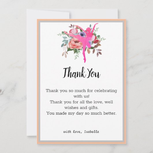 Carte de remerciement d'anniversaire de danseuse b (Devant)
