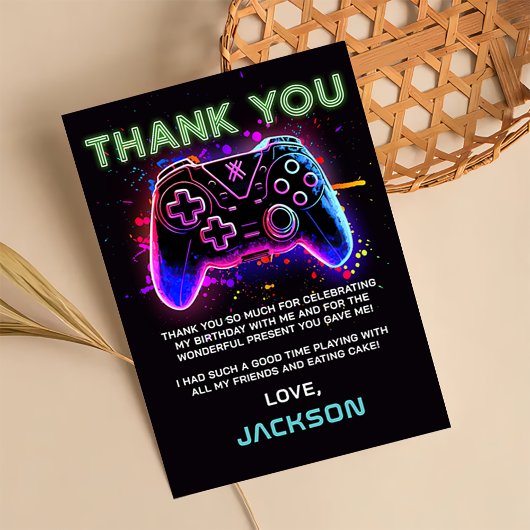 Carte de remerciement d'anniversaire de jeu vidéo