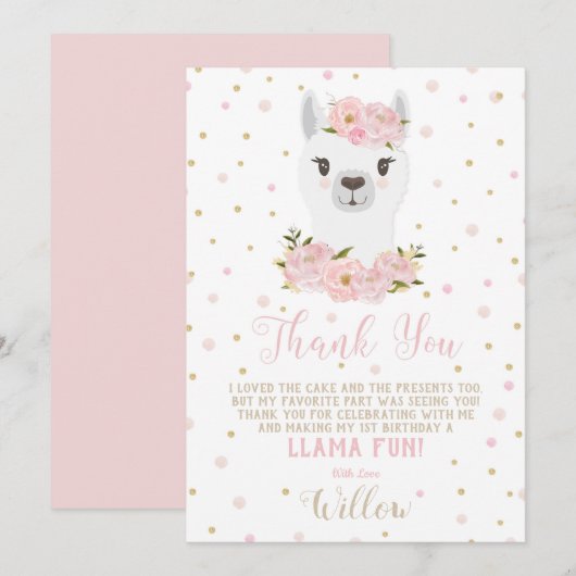 Carte de remerciement d'anniversaire de Llama Fill (Devant / Derrière)
