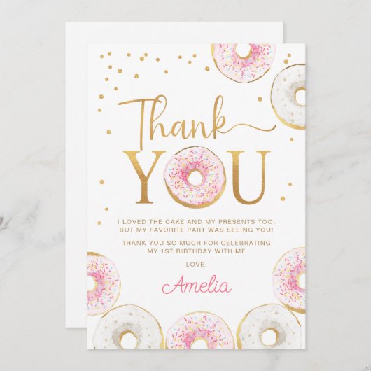 Carte de remerciement d'anniversaire Donuts en or (Devant / Derrière)