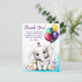 Carte de remerciement d'anniversaire éléphant mign (Debout devant)