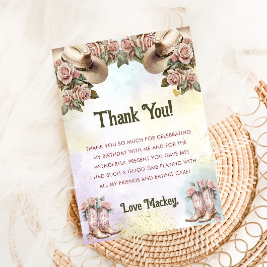 Carte de remerciement d'anniversaire florale rusti