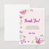 Carte de remerciement d'anniversaire Papillon Rose (Devant / Derrière)