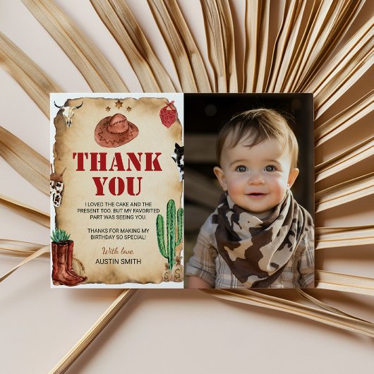 Carte de remerciement d'anniversaire pour cow-boy 
