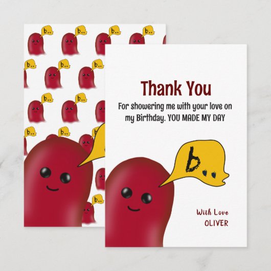 Carte de remerciement d'anniversaire pour enfants (Devant / Derrière)