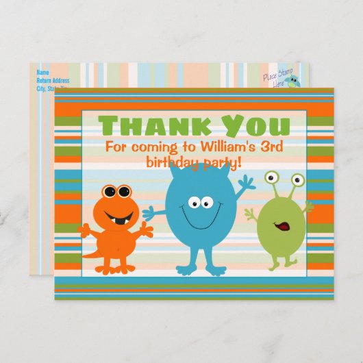 Carte de remerciement d'anniversaire pour un monst (Devant / Derrière)