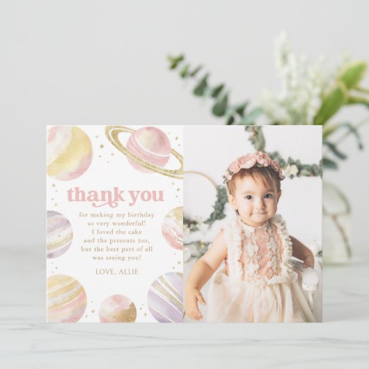 Carte de remerciement d'anniversaire Rose Gold Out (Debout devant)