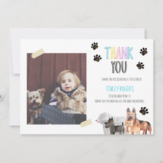 Carte de remerciement d'anniversaire thème chien p (Devant)